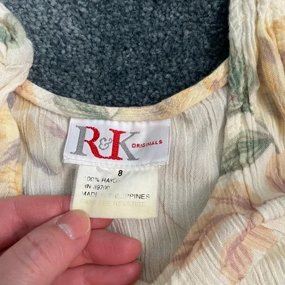 R&K Women's 8 Vintage Small Crepe Rayon Floral Cream Spring Summer Sun Dress - Picture 3 of 4
